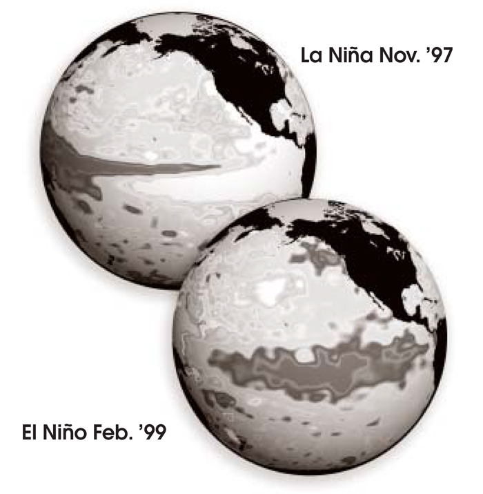 A map of El Niño and La Niña in the 1990's.