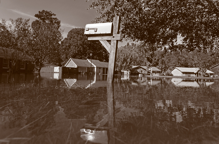 A flooded neighborhood.