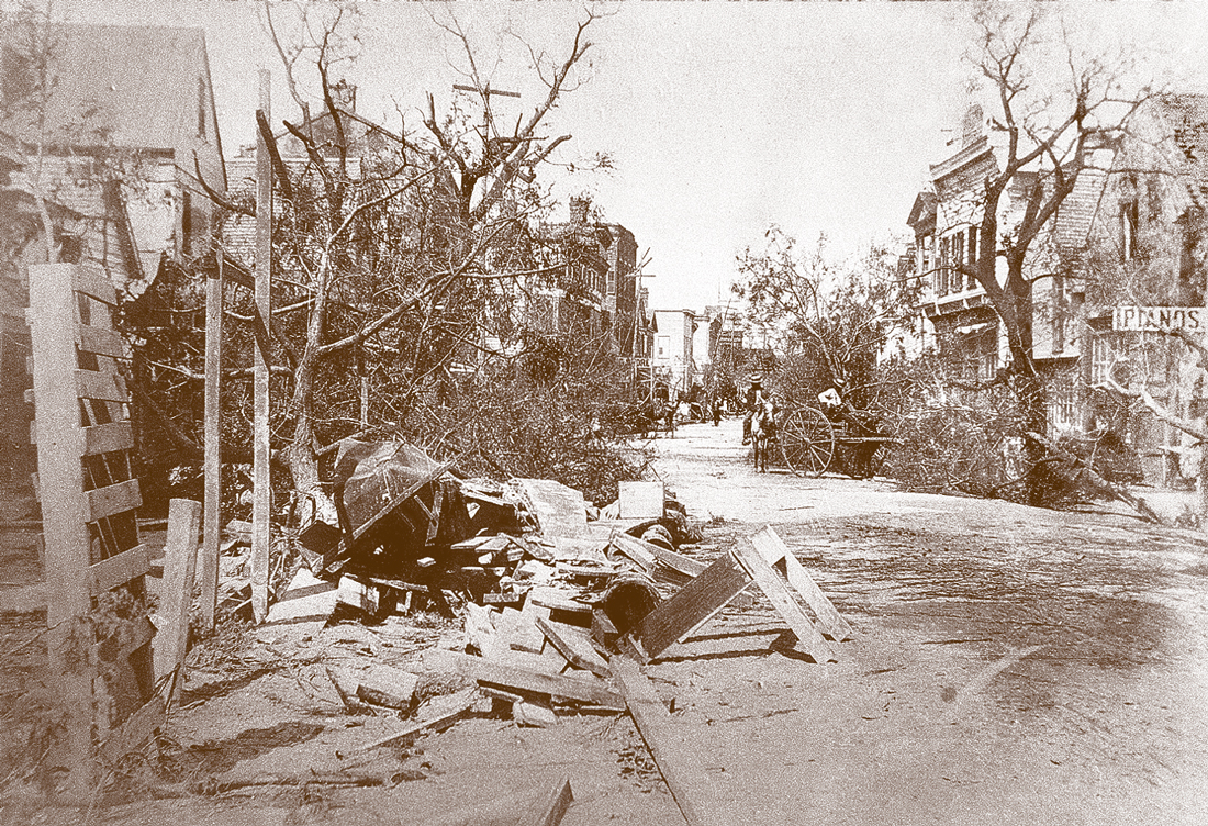 Hurricane damage to Bay Street in 1893.