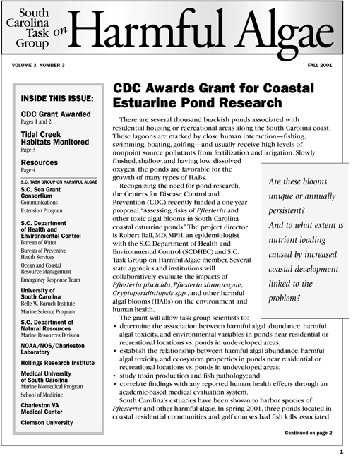 S.C. Task Group on Harmful Algae Newsletter – Fall 2001