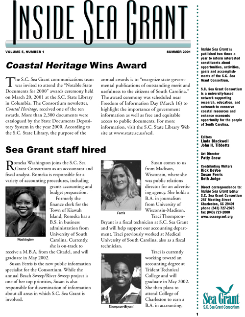Inside Sea Grant Newsletter – Summer 2001